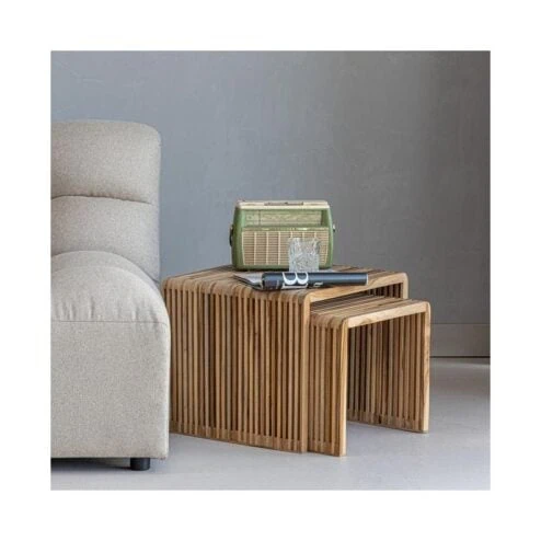 Jasmijn Bijzettafel recycled teak naturel set van 2