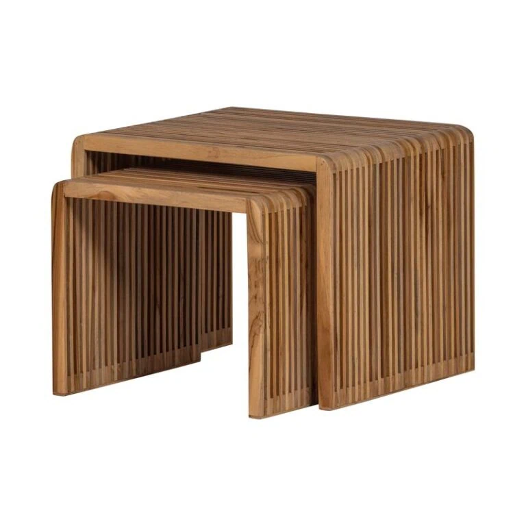 Jasmijn Bijzettafel recycled teak naturel set van 2