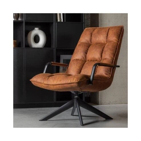 Jouke Draaifauteuil met armleuning leerlook cognac