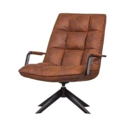 Jouke Draaifauteuil met armleuning leerlook cognac