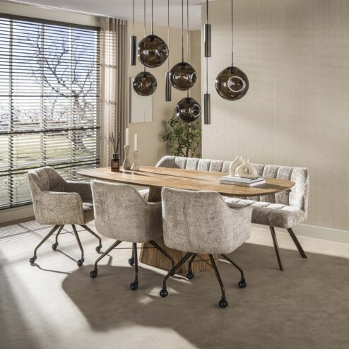 Kelly Eetkamerstoel met wieltjes Alura zand-bruin