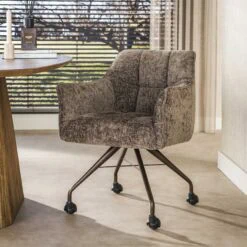 Kelly Eetkamerstoel met wieltjes Hoven taupe-bruin