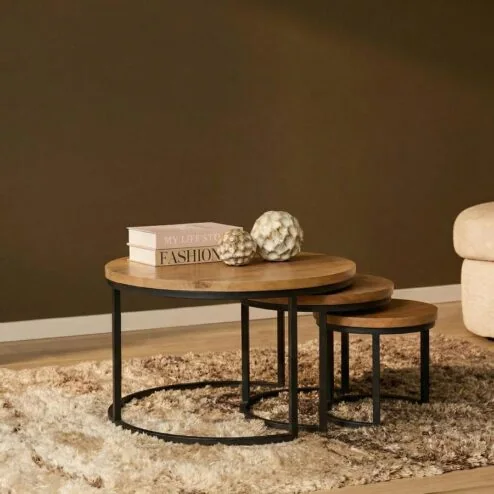 Alaska Salontafel Set van 3 rond Mangohout