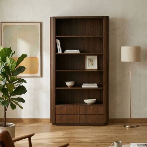 Boekenkast open 4 lades Yama walnoot | 120cm