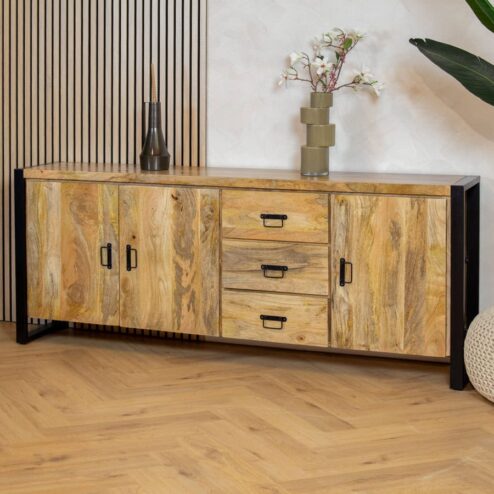 Britt Dressoir 3 deuren 3 lades Mangohout 200cm