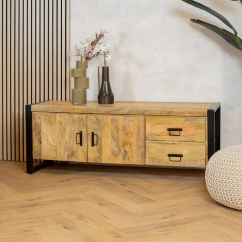 Britt Tv meubel 2 deuren 2 lades Mangohout 150cm