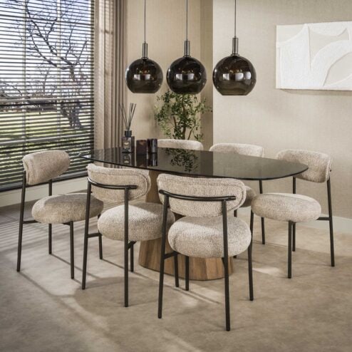 Dominick Eettafel Deens ovaal Brons glas 180cm