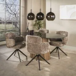 Dominick Eettafel Deens ovaal Brons glas 215cm