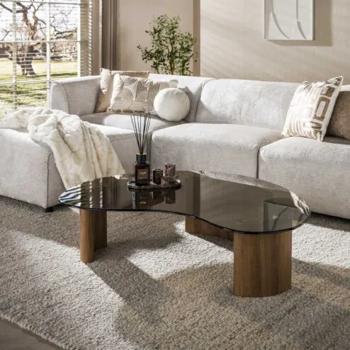 Dominick Salontafel Organisch Brons glas 131cm