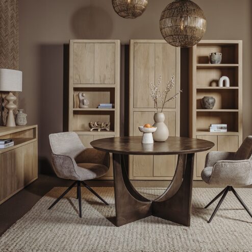 Fermo Eettafel rond olijfbruin mangohout 130cm