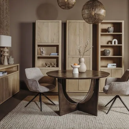 Fermo Eettafel rond olijfbruin mangohout 130cm