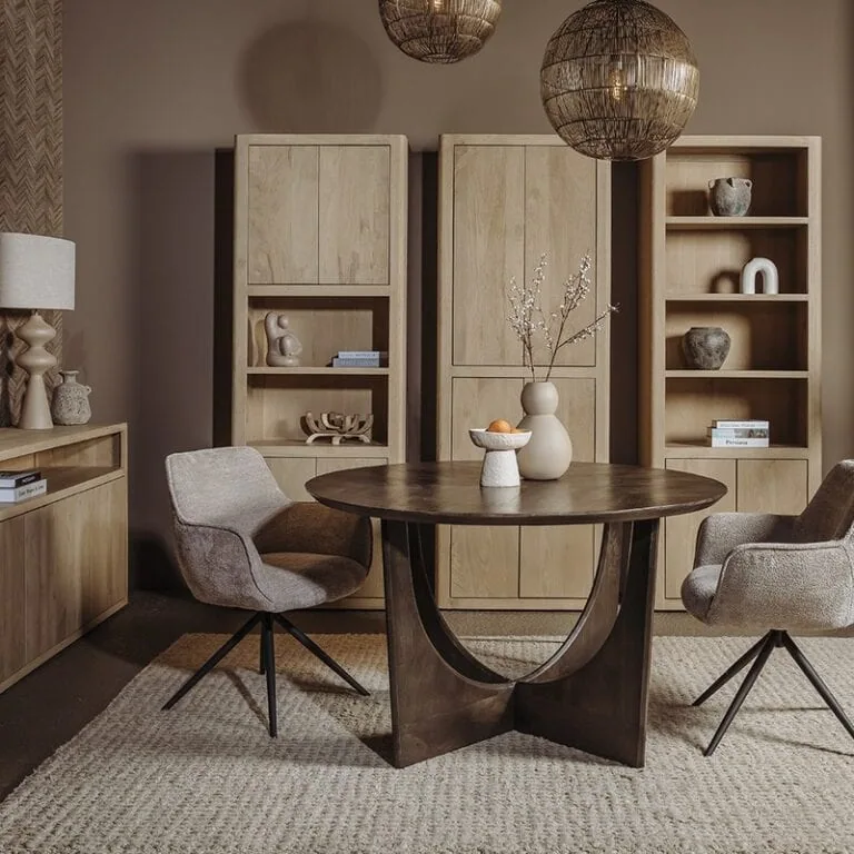 Fermo Eettafel rond olijfbruin mangohout 130cm