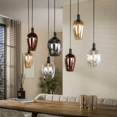 Grazia 7-lichts Hanglamp Meerkleurig glas