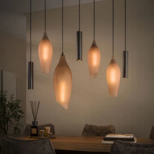 Lucario 7-lichts Hanglamp bruin-frosted