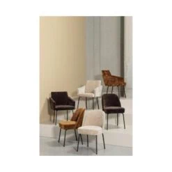 Mount Eetkamerstoel Met Armleuning Chenille Donkerbruin