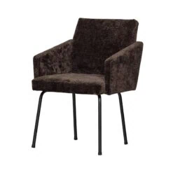 Mount Eetkamerstoel Met Armleuning Chenille Donkerbruin