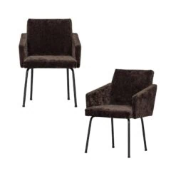 Mount Eetkamerstoel Met Armleuning Chenille Donkerbruin
