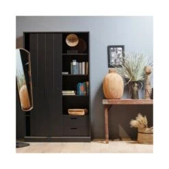 Move Schuifdeurkast Dennenhout Matzwart 120cm
