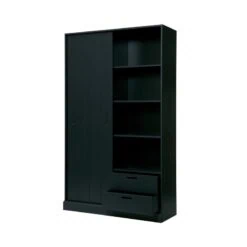 Move Schuifdeurkast Dennenhout Matzwart 120cm