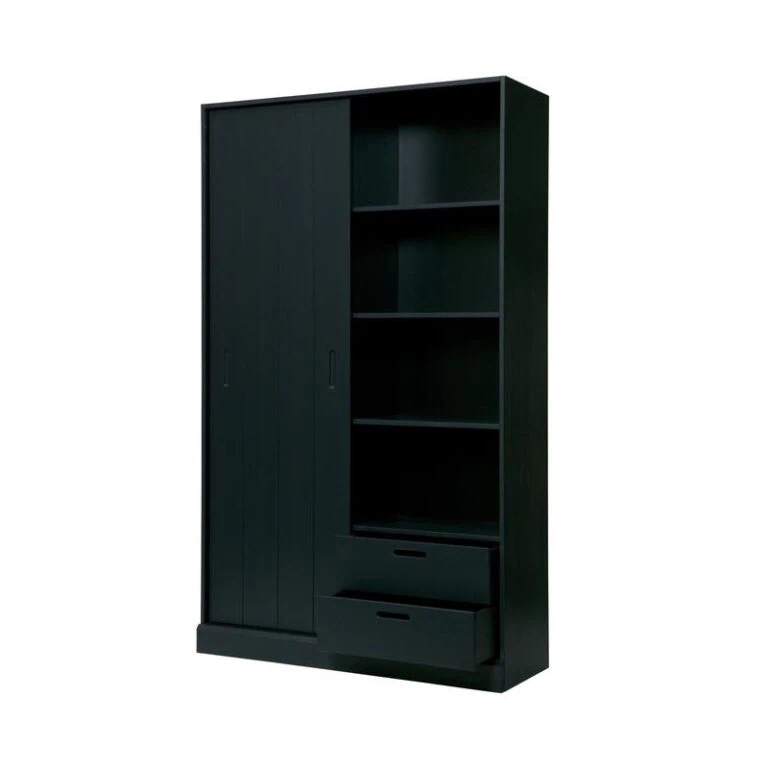 Move Schuifdeurkast Dennenhout Matzwart 120cm