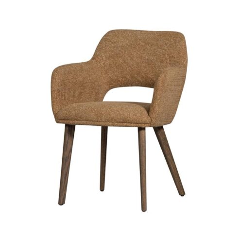 Murat Eetkamerstoel Geel Met Houten Poot Bruin