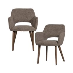 Murat Eetkamerstoel Taupe Met Houten Poot Bruin