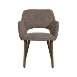 Murat Eetkamerstoel Taupe Met Houten Poot Bruin