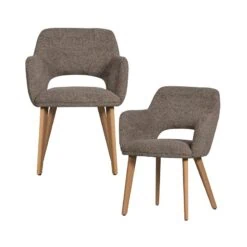 Murat Eetkamerstoel Taupe Met Houten Poot Naturel