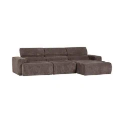 Novi Chaise Longue Bank Rechts Ribstof Grijsbruin