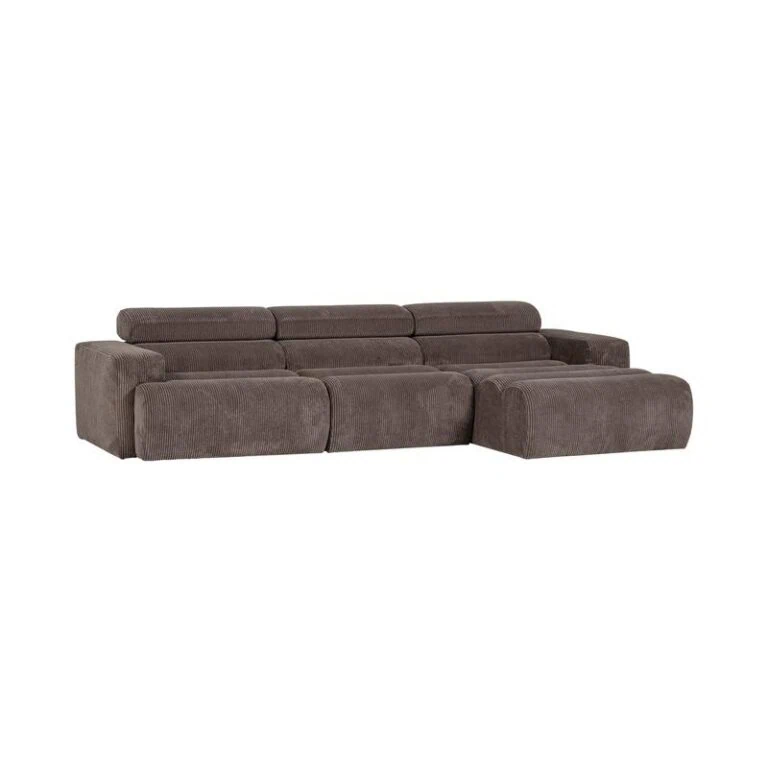 Novi Chaise Longue Bank Rechts Ribstof Grijsbruin