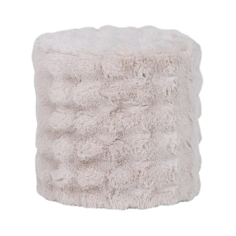 Olven Poef Hoog Fluffy Stof Naturel 46cm