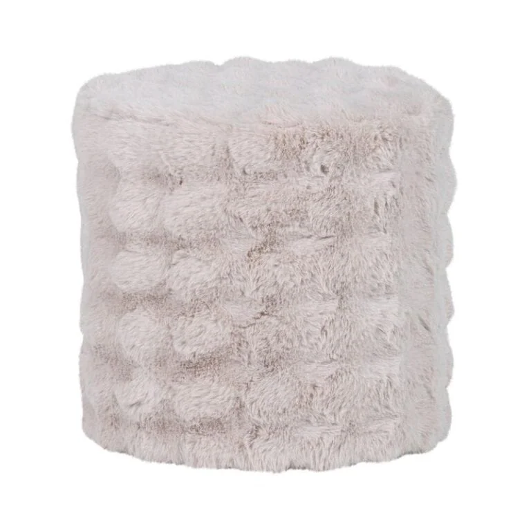 Olven Poef Hoog Fluffy Stof Naturel 46cm