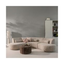 Olven Poef Laag Fluffy Stof Bruin 60cm