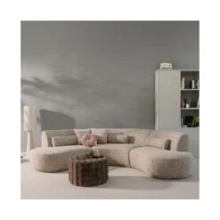 Olven Poef Laag Fluffy Stof Bruin 60cm