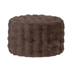 Olven Poef Laag Fluffy Stof Bruin 60cm