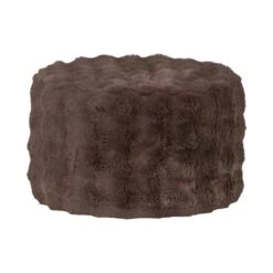 Olven Poef Laag Fluffy Stof Bruin 60cm