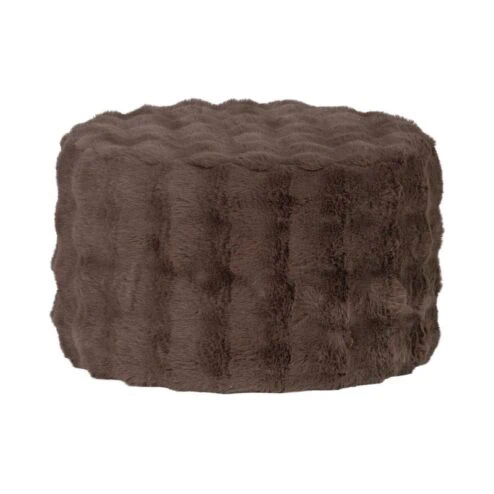 Olven Poef Laag Fluffy Stof Bruin 60cm