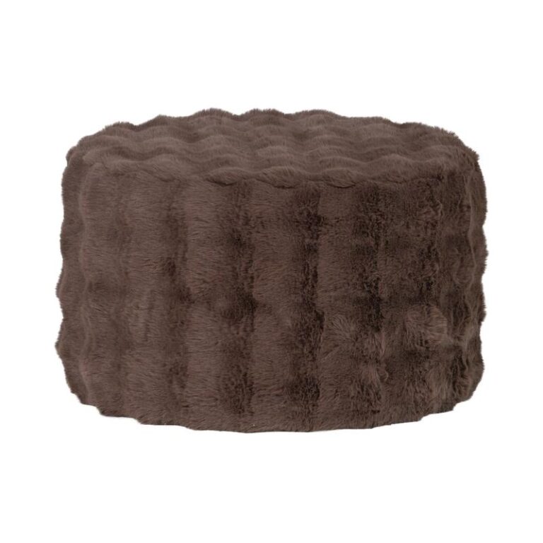 Olven Poef Laag Fluffy Stof Bruin 60cm