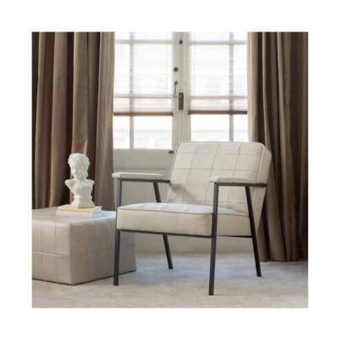 Patchwork Poef Leerlook Naturel 60cm