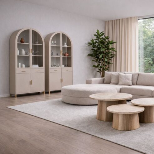 Raya Vitrinekast rond Beige metaal 120cm