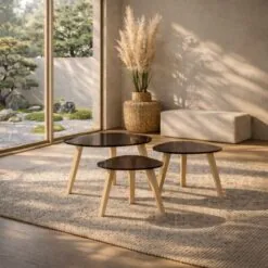 Siem Salontafel L Beige/bruinglas 70cm