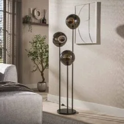 Solaro 3-lichts Vloerlamp Getrapt Bruin glas