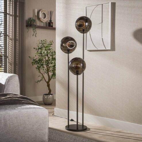 Solaro 3-lichts Vloerlamp Getrapt Bruin glas