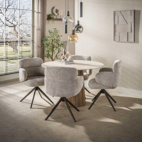 Strato Eettafel Rond keramiek Travertin 120cm