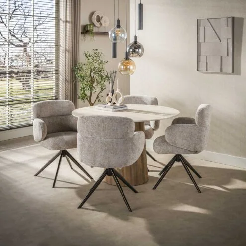 Strato Eettafel Rond keramiek Travertin 120cm