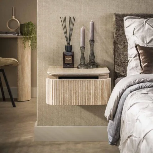 Strato Zwevend Nachtkastje 1 lade Keramiek Travertin 45cm