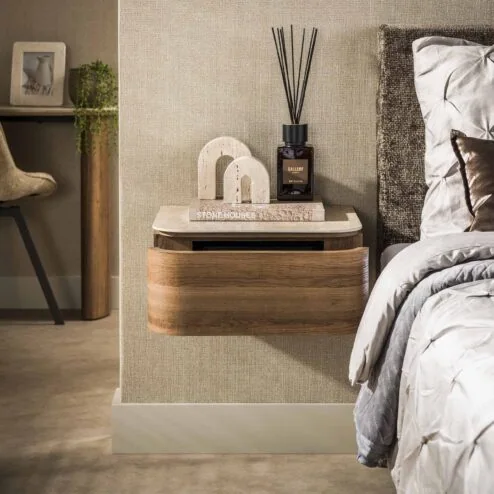 Valentina Nachtkastje Zwevend 1 lade Keramiek Travertin 45cm