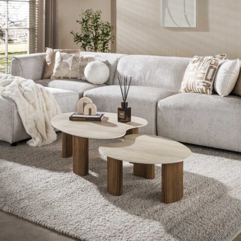 Vittoria Salontafel Aperto Set van 2 keramiek Travertin 102cm