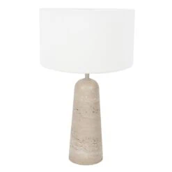 Alessia 1-lichts Tafellamp large Travertin met linnen kap
