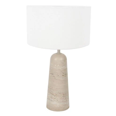 Alessia 1-lichts Tafellamp large Travertin met linnen kap